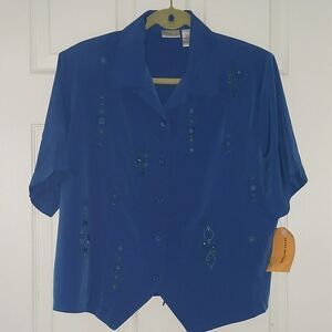Koret Petites royal blue blouse Sz L NWT